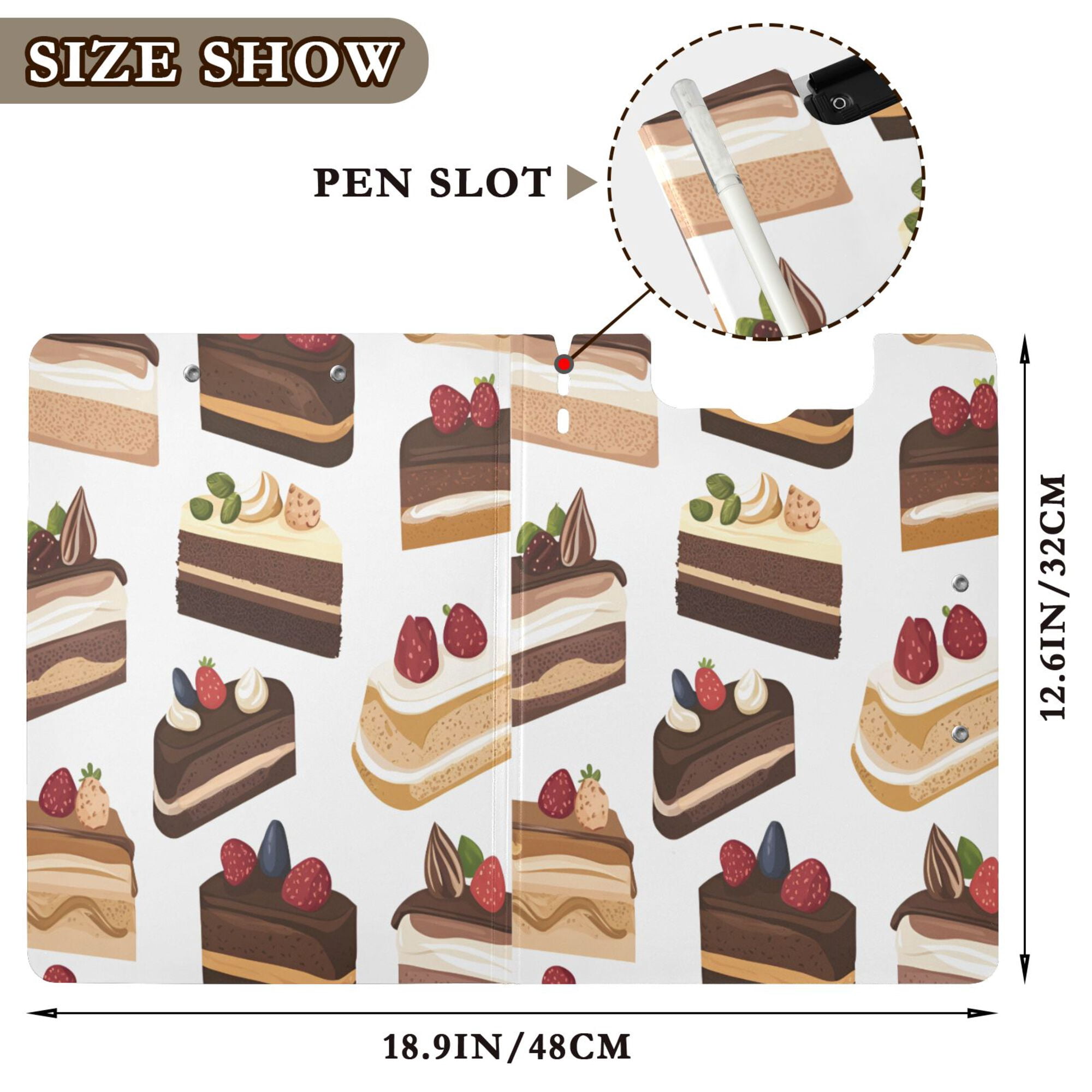 FORMRS A4 Clipboard Folder with Pen Holder Horizontal Foldable School Office Binder, White Cakes Pattern