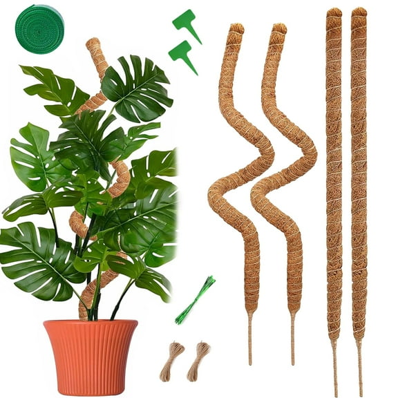Moss Pole for Plants Monstera, 28 inch Moss Pole with Jute Rope Touch Fastener Monstera Plant Support for Plants Grow Upwards (4 Pack)