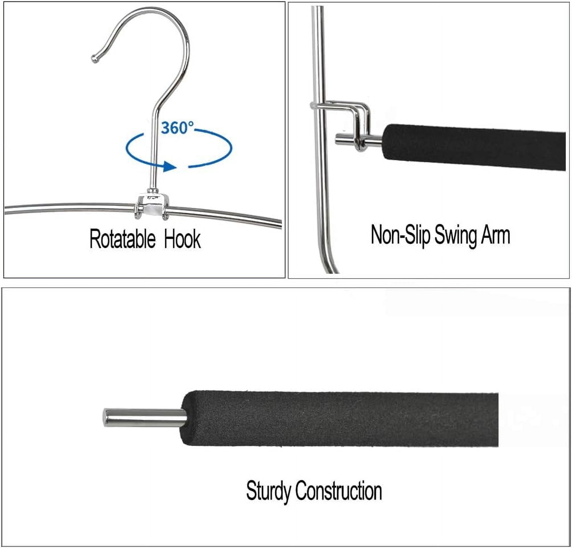 Manss Black Pants Hangers Non Slip 6 Pack Space Saving Hangers Multi-Layer Swing Arm Pants Hanger Stainless Steel Space Saver Hanger for Jeans Scarf Trouser Towel Clothes
