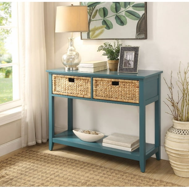 Console Table with 2 Drawers, Blue