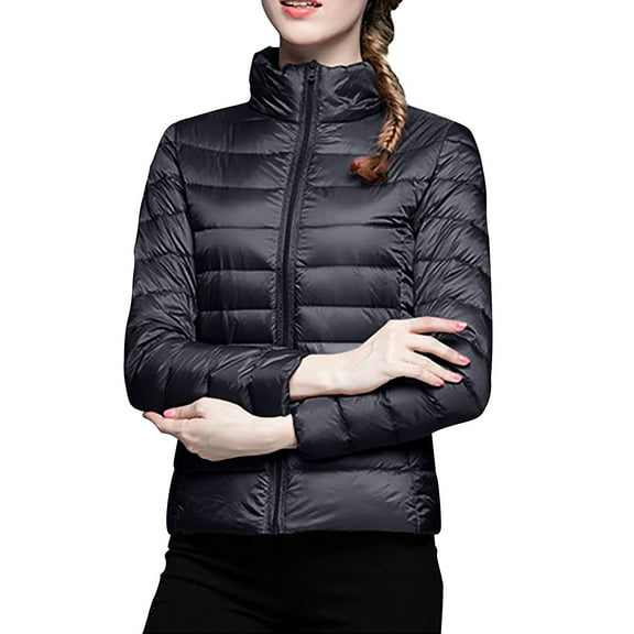 Niaviben Lightweight Puffer Jacket Women Cropped Puffer Jacket Women Quilted Jackets for Women's Jackets Women Jackets for Women Trendy Women's Jacket Black 2XL