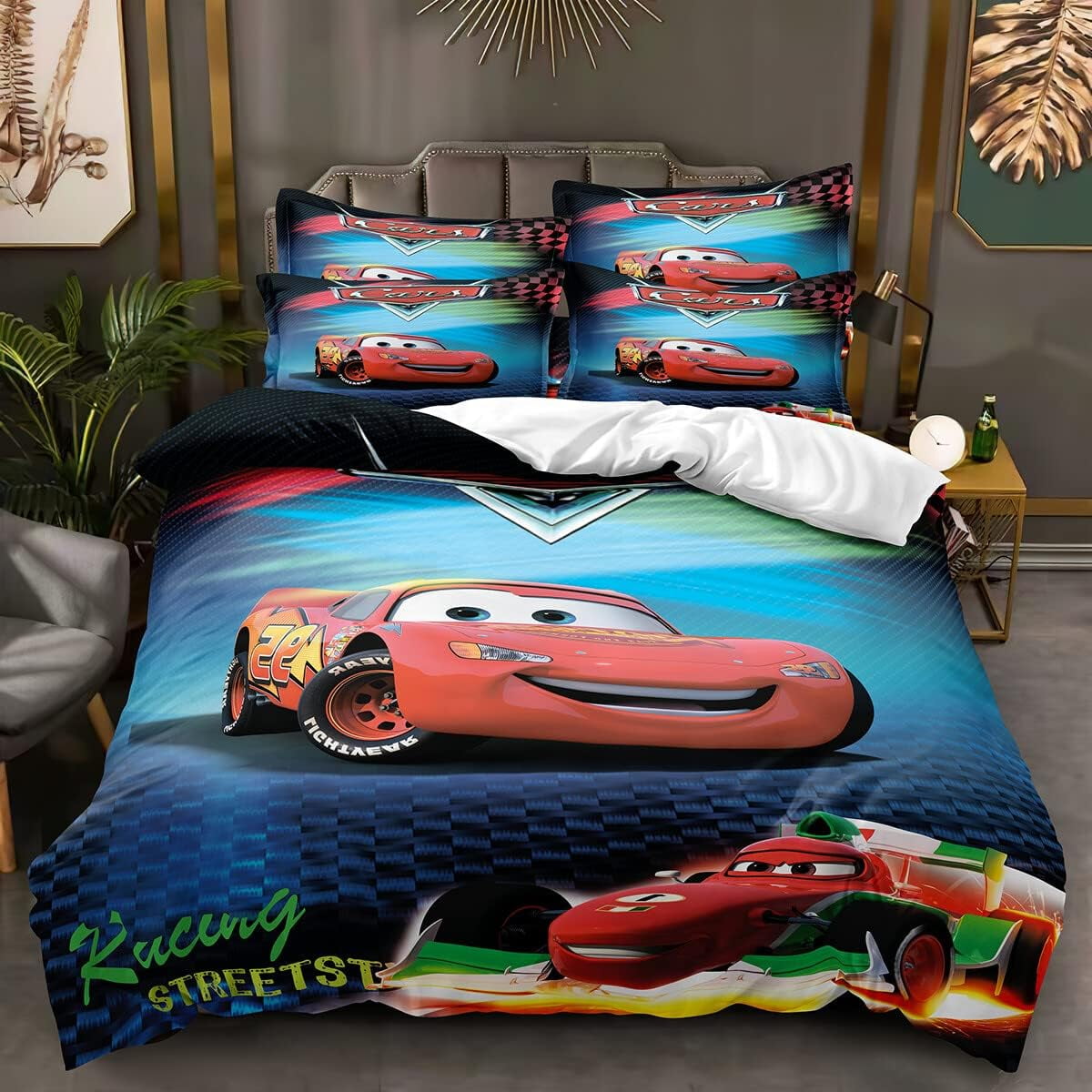 LAICAIW Children Lightning Cartoon 3D Printing Bedding McQueen 3 Piece Soft Microfiber Duvet Cover Set Includes 1 Bed Cover and 2 Pillowcases Adult Boys and Girls Gift Walmart