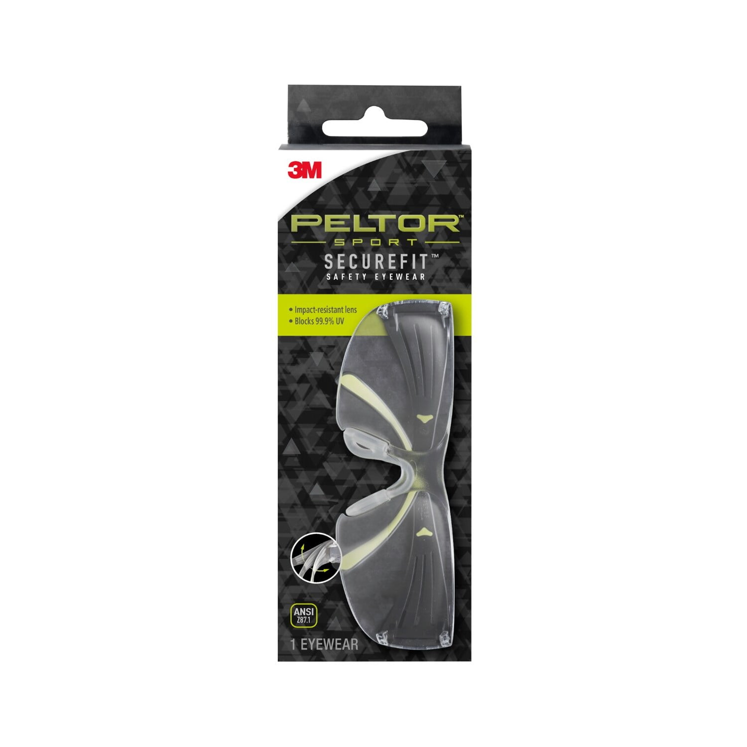 3M WorkTunes Connect Ear Protection Bluetooth Ear Muffs with Peltor Sport SecureFit Safety Eyewear, Black/Green Frame, Clear with Peltor Sport Tri-Flange Corded Reusable Earplugs