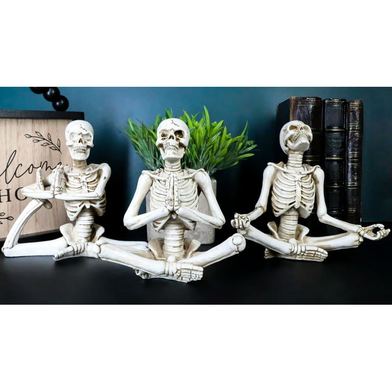 of Trio Yoga Whimsical Skeletons Namaste Figurines 3 Gothic Set Meditating