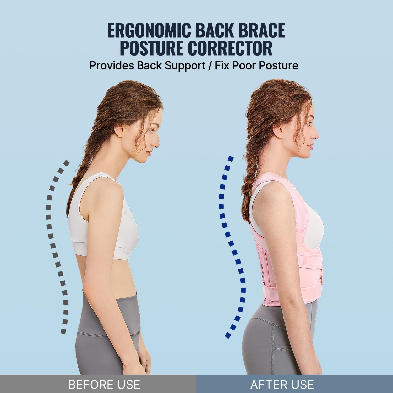 Fit Geno Posture Corrector for Women& Men,Adjustable Back Support Brace for Pain Relief,Small,Pink