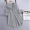 thumbnail image 2 of ZHAOCHENG Camisa de gran tamaño para mujer, elegante camisa de rayas con cuello en V, manga larga, rayas de gran tamaño, cuello vuelto, blusas con botones, blusas tipo túnica holgadas con dobladillo i, 2 of 2