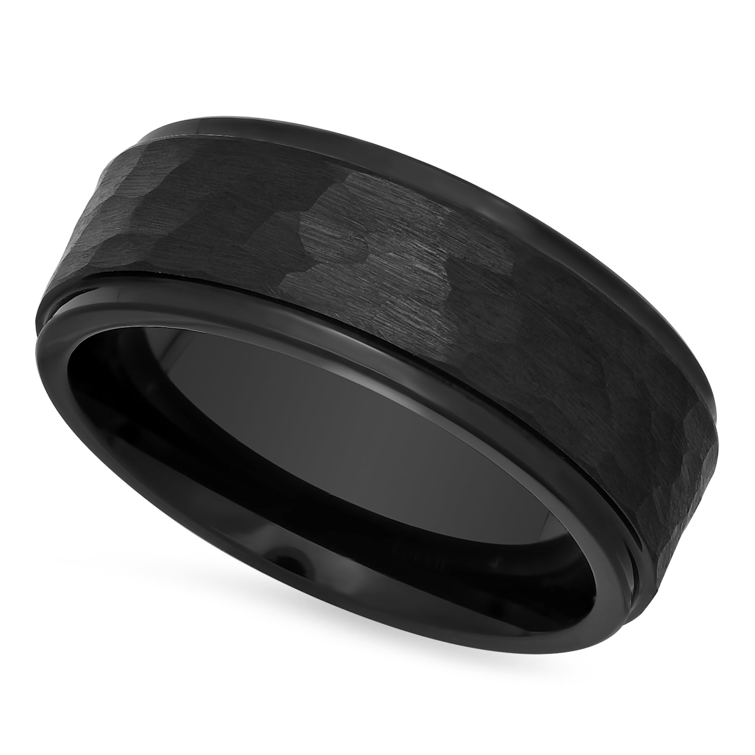 Cobalt Wedding Band Ring Black Enamel Plated Hammered Center 8mm 