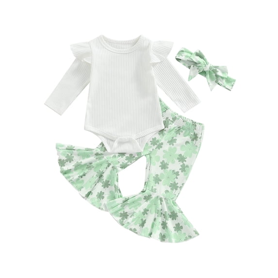 Bagilaanoe 3Pcs Newborn Baby Girl Long Pants Set Long Sleeve Romper Tops + Flare Trousers + Headband 6M 12M 18M 24M Infant Casual Outfits