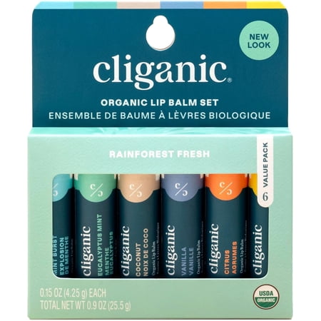 Cliganic Organic Lip Balm Set, USDA Certified Lip Moisturizer for Cracked and Dry Lips, 6 Flavors