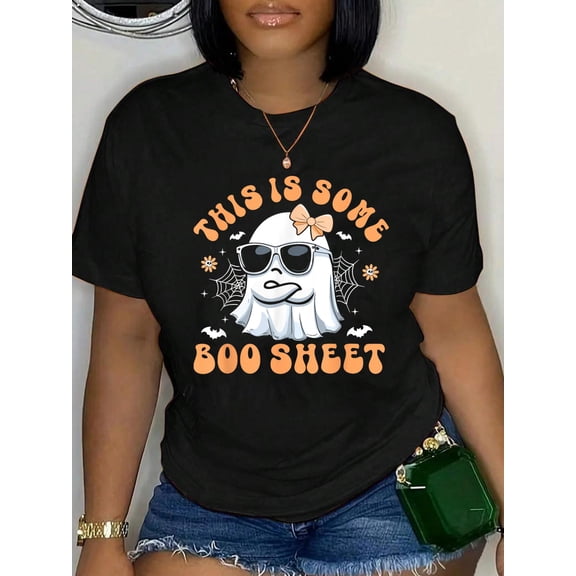 This Is Some Boo Sheet Womens Shirt Cute Ghost Halloween Crew Neck Cotton Women's Graphic Tee Casual Daily Wear T-Shirt