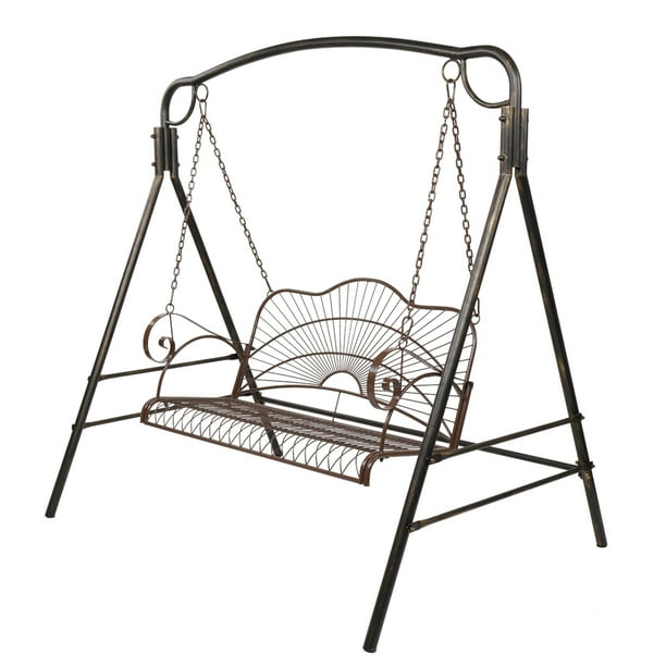 Porch Swing Outdoor Hanging Metal 2 Person Capacity W Armrestetal Chains For Patio Deck Garden Without Frame Com Porch Swing Outdoor Hanging Metal, Metal Swing Frame Outdoor Furniture