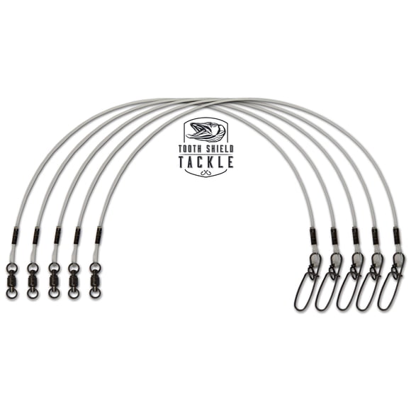 5 Pack 60 lb 48" Premium Fluorocarbon Tooth Shield Tackle Musky Leaders Muskie Pike Leader (Ball Bearing Swivel)
