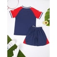 thumbnail image 3 of YUUMIN Kids Boys V-Neck Short Sleeve T-Shirt and Mesh Shorts Active Set 2 Piece Basketball Football Navy Blue 4XS, 3 of 7