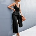 thumbnail image 5 of aidice Dressy Jumpsuits for Women Office V Neck Adjustable Strap Belt Ruched Side Split Wide Leg Pants Rompers, 5 of 9