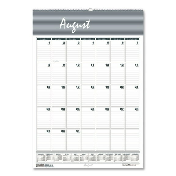 House of Doolittle 353 12-Month (Aug-July): 2025-2026 15.5 in. x 22 in. Academic Year Bar Harbor Recycled Wirebound Monthly Wall Calendar - White/Blue Sheets