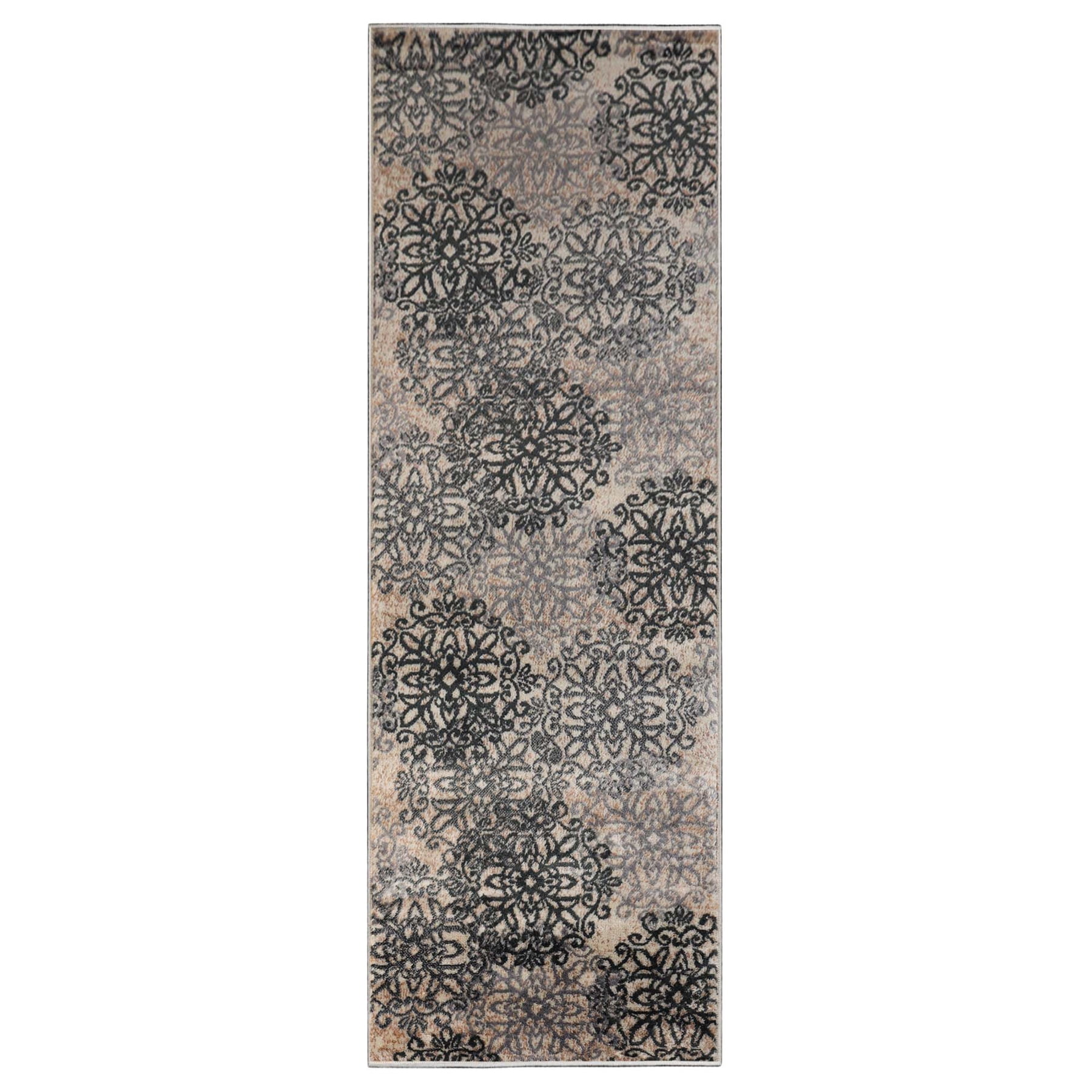 Superior Modern Floral Scroll Pet and Kid-Friendly Indoor Runner Rug, 2'7"x12', Oatmeal