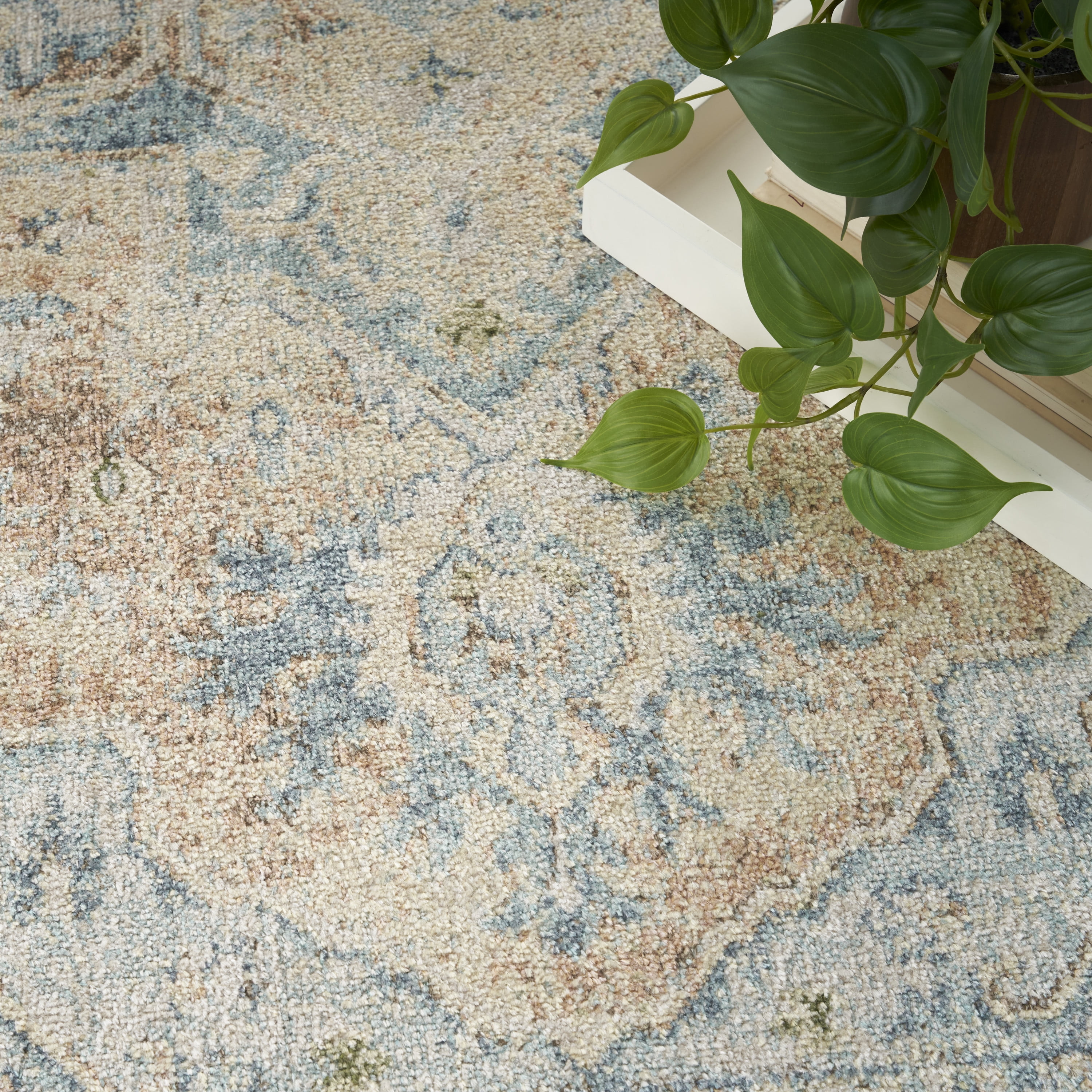 Nourison Astra Machine Washable Persian Beige Blue 6'7" x 9' Area Rug (7x9)