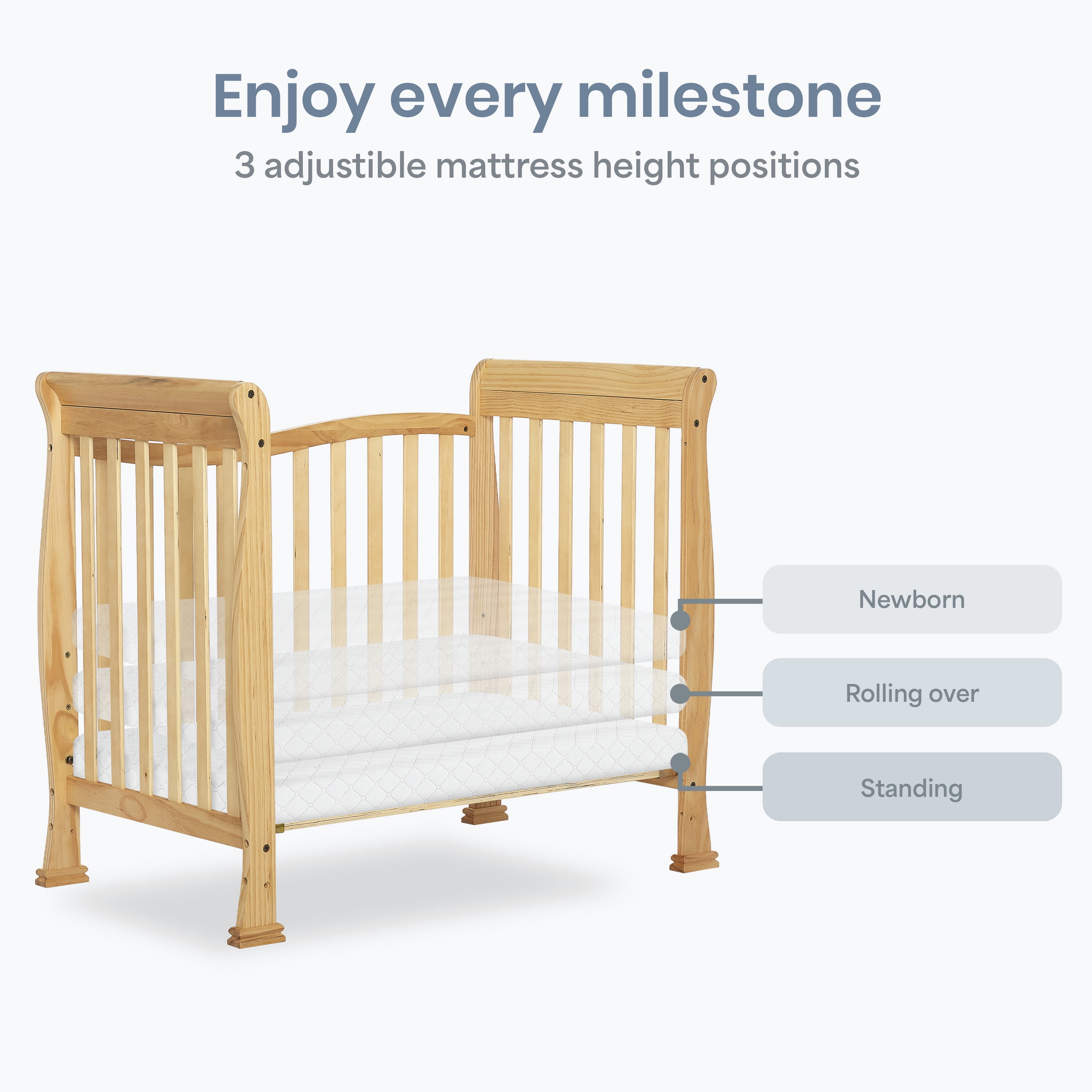 Dream On Me Piper 4-in-1 Convertible Mini Crib, Natural