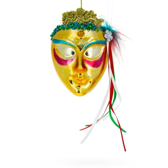Celebratory Mask Glass Christmas Ornament