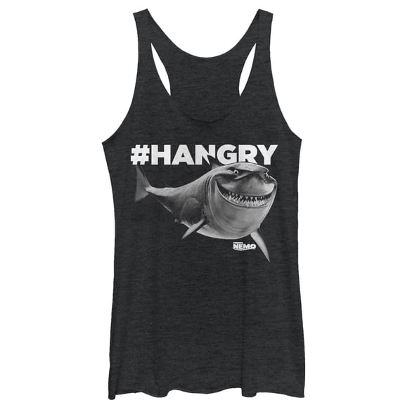 Women's Finding Nemo Bruce #Hangry Racerback Tank Top Black Heather Small