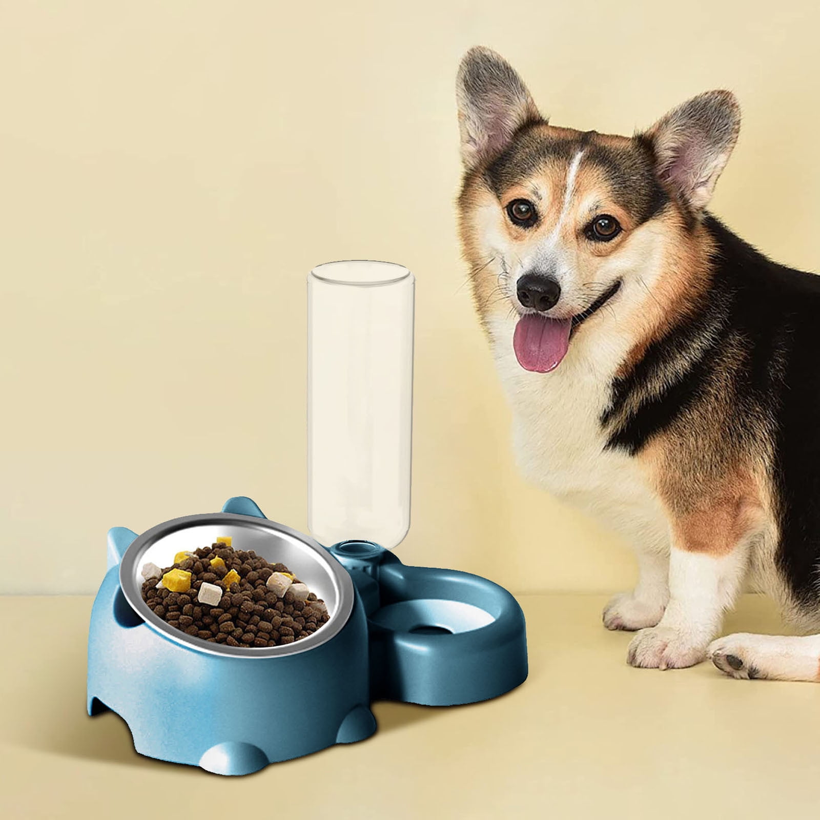 Double Pet Bowl Set with Automatic Water Dispenser - Stainless Steel Detachable Food & Water Bowls for Cats/Dogs - No-Spill Gravity Feeder for Puppies, Kittens & Small Pets