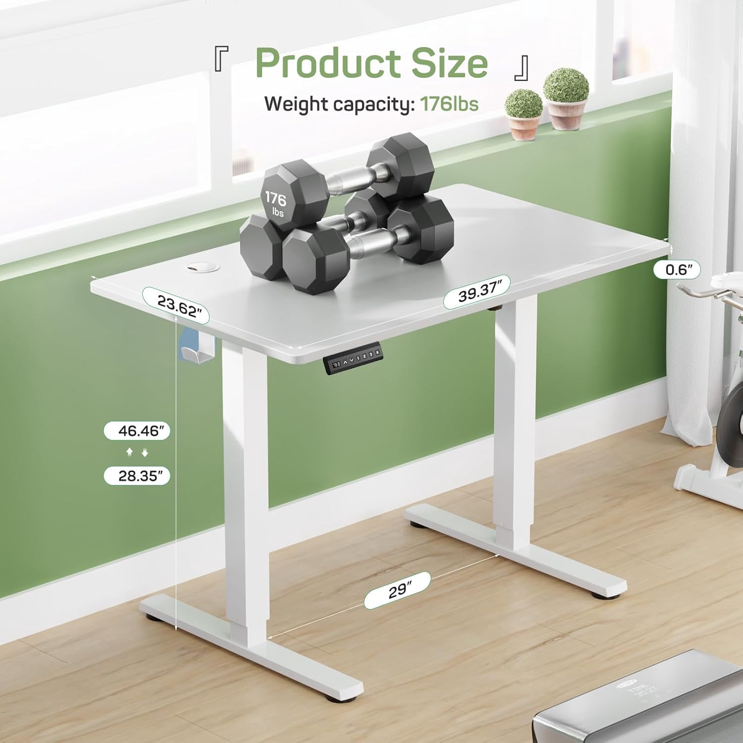 Electric Height Adjustable Standing Desk, 40x24 Inches, Ergonomic Sit-to-Stand Rising Computer Table for Home Office