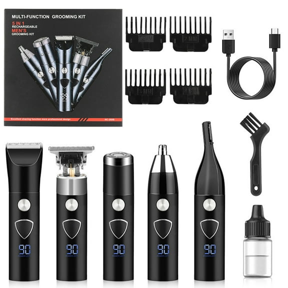 Electric Shaver for Men 5-in-1 Multifunctional Bald Head Groomer | LCD Display | 3-Speed | Nose Hair & Beard Trimmer | Body Washable | 4 Replacement Heads | Rechargeable | Portable | 120-Min Run Time