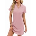 thumbnail image 3 of Women'S Solid Color Collared Loose Short-Sleeve T-Shirt Dress Pink L, 3 of 10