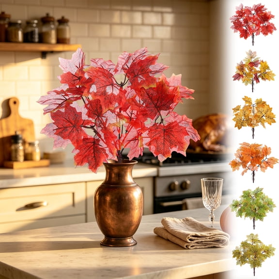 Racsoh Artificial Maple Leaf Flower Arrangement, Faux Fall Leaves Bouquet, Realistic Autumn Colorful Foliage Picks, for Thanksgiving Home Vase Decor (Yellow)