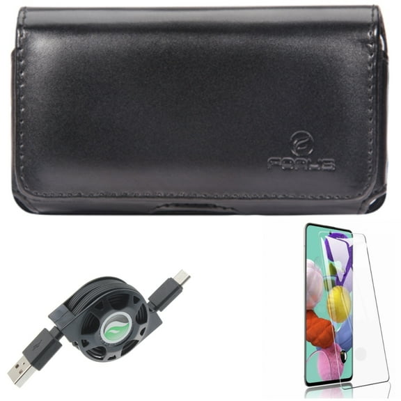 Case Belt Clip w USB Cable w Screen Protector for Samsung Galaxy S20 - Leather Swivel, Retractable Type-C, Tempered Glass [Fingerprint Unlock] V4W fits Samsung Galaxy S20 Model