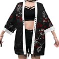 thumbnail image 2 of Kimono con estampado de zorro Inari para mujer y hombre, kimono japonés ligero, ropa de calle, manga 3/4, capa abierta al frente, disfraz de anime para cosplay, 2 of 5