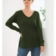 thumbnail image 2 of Suéter de punto de manga larga con escote en V y aberturas laterales - Top informal verde OD para mujer, talla M, 2 of 7