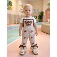 thumbnail image 4 of RUINIXCW Toddler Baby Girl Football Game Day Outfit Gingham Plaid Romper Overall Rugby Embroidery Sleeveless Jumpsuit Overalls Bell Bottoms, 4 of 9