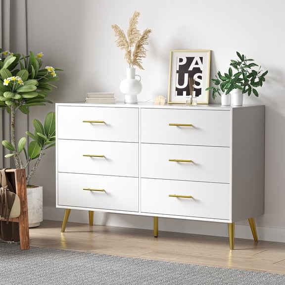 FURNIWAY 6-Drawer Bedroom Dresser with Wide Drawers and Metal Handles, Wood