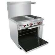 Commercial Gas Range, 2 Burner Heavy Duty Range With Standard Oven and 24” Griddle, 36” Liquefied Propane Range Cooking Performance Group for Kitchen Restaurant, 125,000 BTU