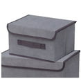thumbnail image 4 of Collapsible Storage Boxes 4 Pack, Linen Fabric Storage Baskets Washable, with Lids and Leather Handle, Cube Storage Basket for Home Bedroom Closet Office, (Grey, 6.3*7.9*10.3inches), 4 of 8