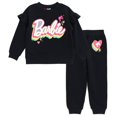 thumbnail image 1 of Conjunto de ropa de Barbie para niñas grandes, sudadera de forro polar y chándal, color negro, 1 of 6