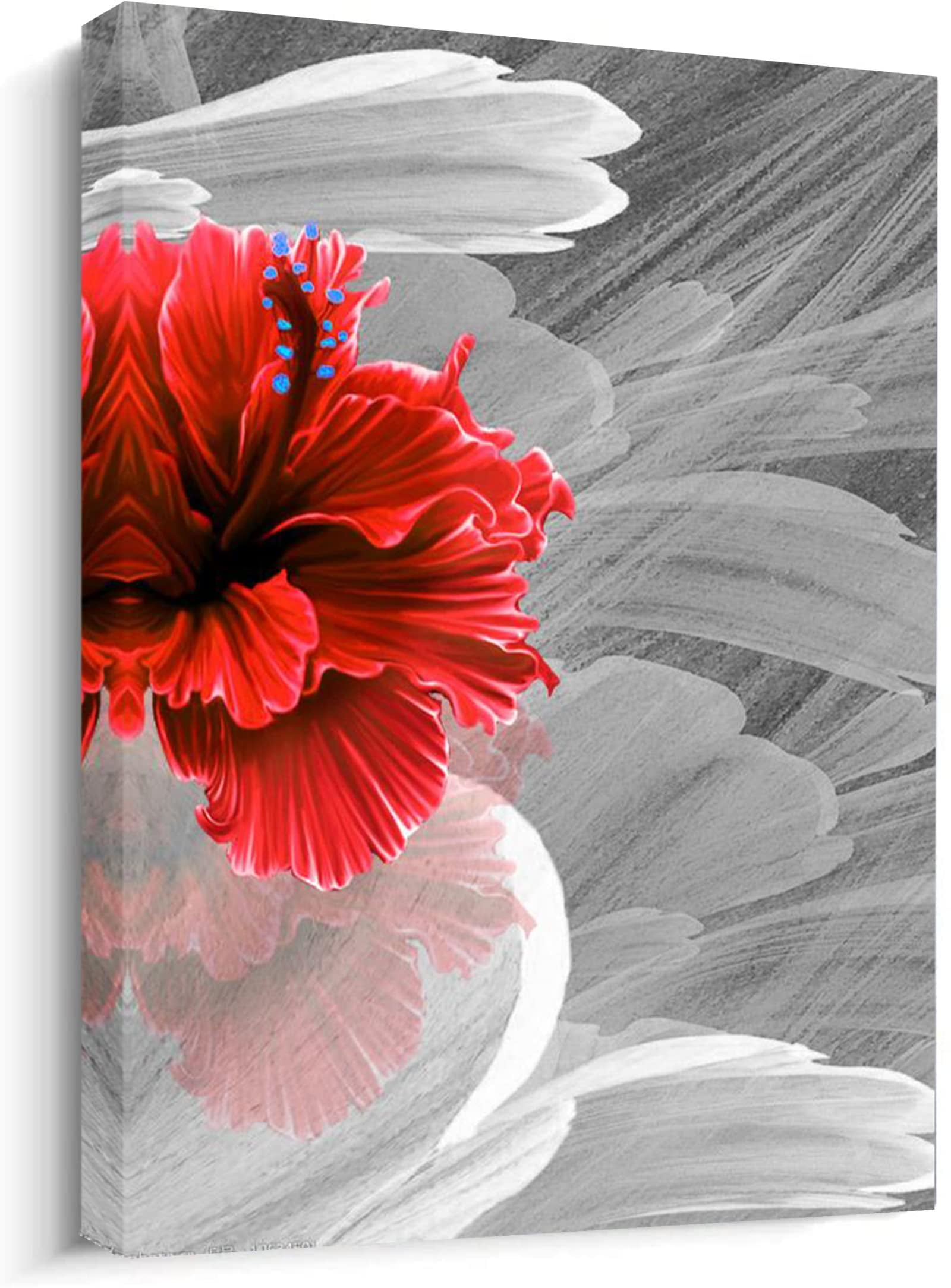 Framed Canvas Wall Art Grey Red Flower Picture for Walls Modern Red ...