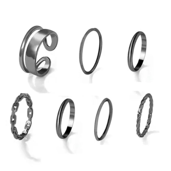 HOOUN Set of 7 Rings Boho Knuckle Gold Silver Heart Love Shinny Thumb Stack Jewelry-Black
