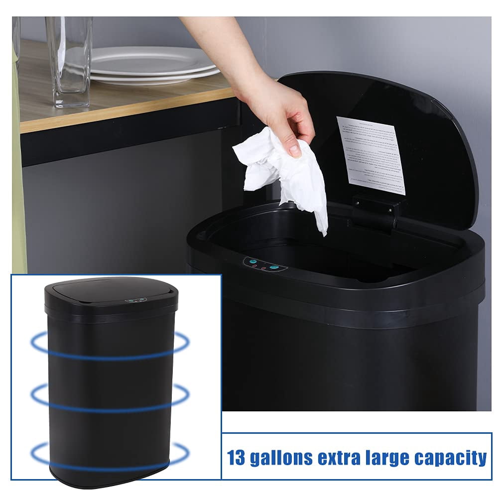 FDW 13 Gallon Stainless Steel Touchless Garbage Trash Can with Motion Sensor for Indoor Use(Black)