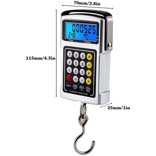 Balanza electrónica Balanza digital Gancho de pesca Balanza Pesaje Balanza electrónica portátil 7 en 1 Balanza digital con pantalla LCD retroiluminada Calculadora de temperatura Ormromra YQ-0755
