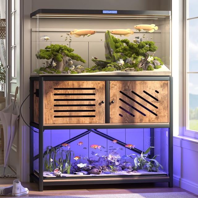 Soporte para acuarios MELLCOM 150-190L con tomas de corriente y luz LED