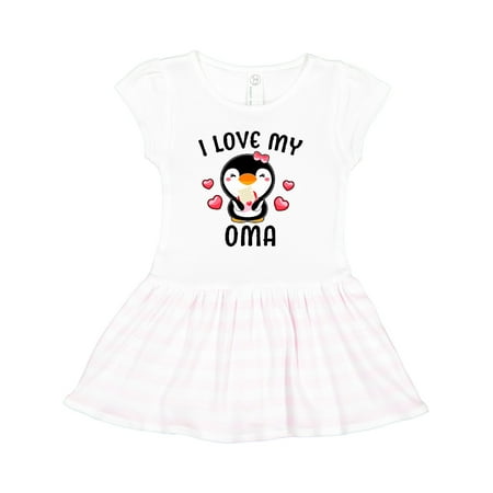 

Inktastic I Love My Oma with Cute Penguin and Hearts Gift Toddler Girl Dress