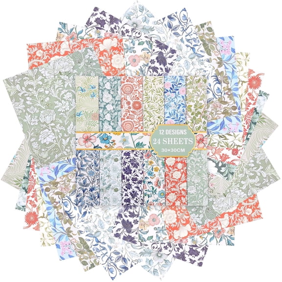 Scrapbook Paper 24 Sheets Double Sided, 12x12 Patterned Craft Paper, Aesthetic Decorative for Card Making & Junk Journal Supplies