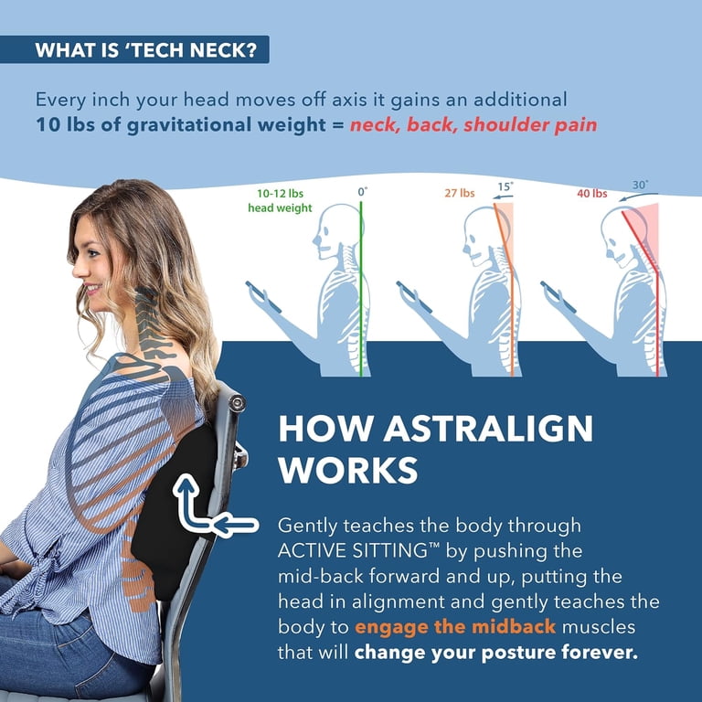 Astralign Office Chair Back Support Pillow USA Made Thoracic Back Pillow for Back Pain Neck Pain Relief Back Posture Corrector Chair Pillow Lumbar Support Pillow for Office Chair Car