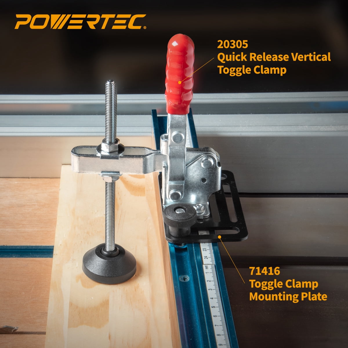 POWERTEC 4PK 6" Large Toggle Clamp Foot with Nuts & Washers, Oversized Stud Clamp Foot Compatible with Toggle Clamps for Table Saw Fence, Drill Press Table, and Woodworking Jigs (71700-P4)