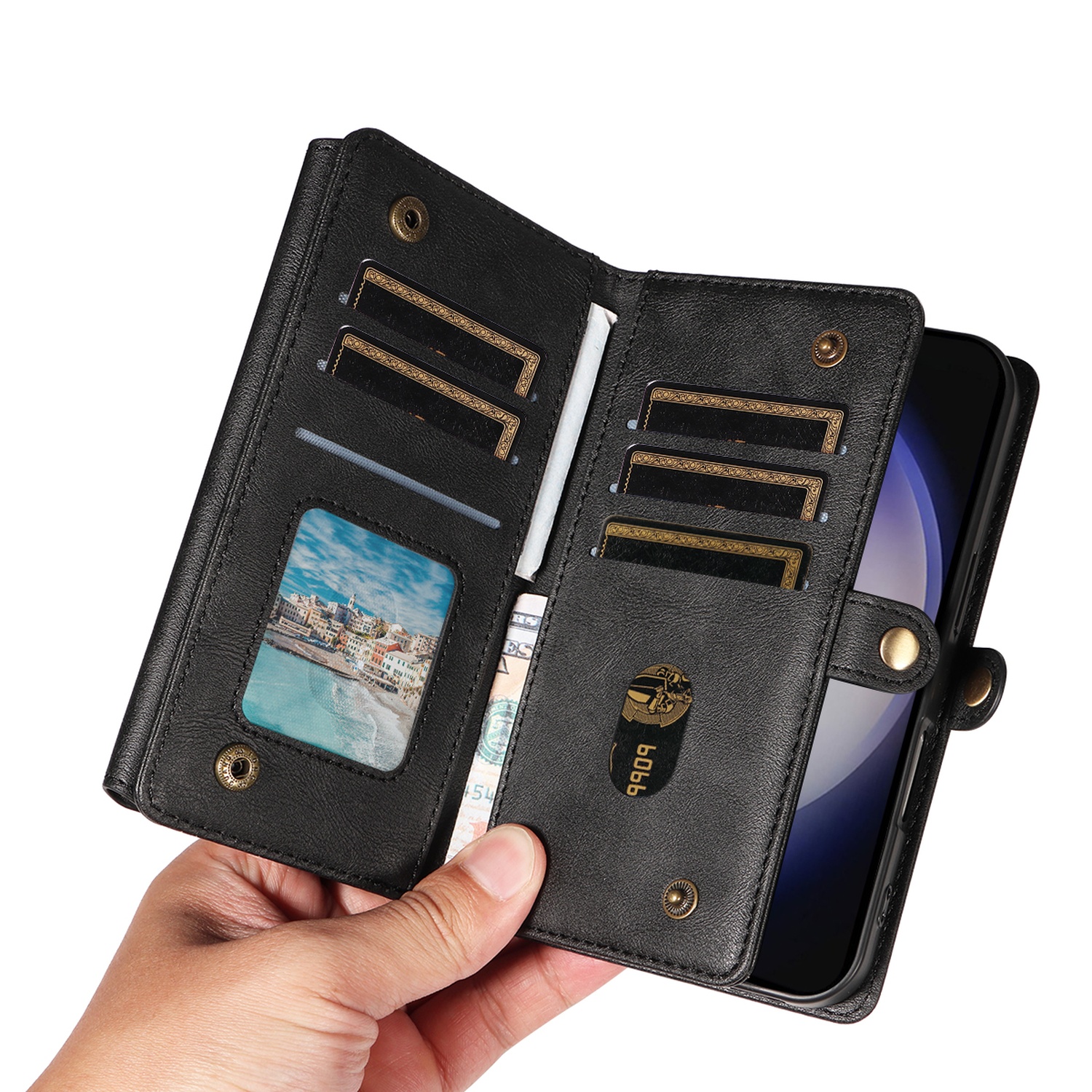 Dteck for Samsung Galaxy S25 FE Case Wallet with RFID Blocking Card Holder for WomenMen, PU Leather Magnetic Snap Flip Zipper Strap Crossbody Wallet Phone Cover 6.7",Black