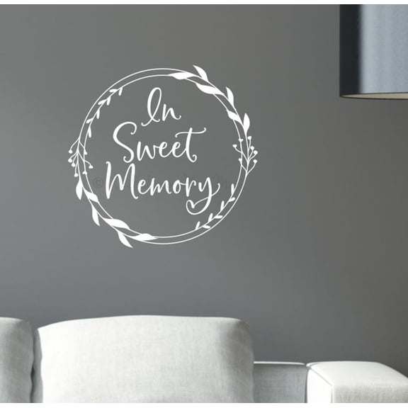 In Sweet Memory Circle In Loving Memory Wall Decals - Adhesive Wall Lettering Vinyl Decal Sayings - Memorial Wall Decor - In Memory of Decals - Memory Wall Decal - Made in USA, 12x12-Inch, White