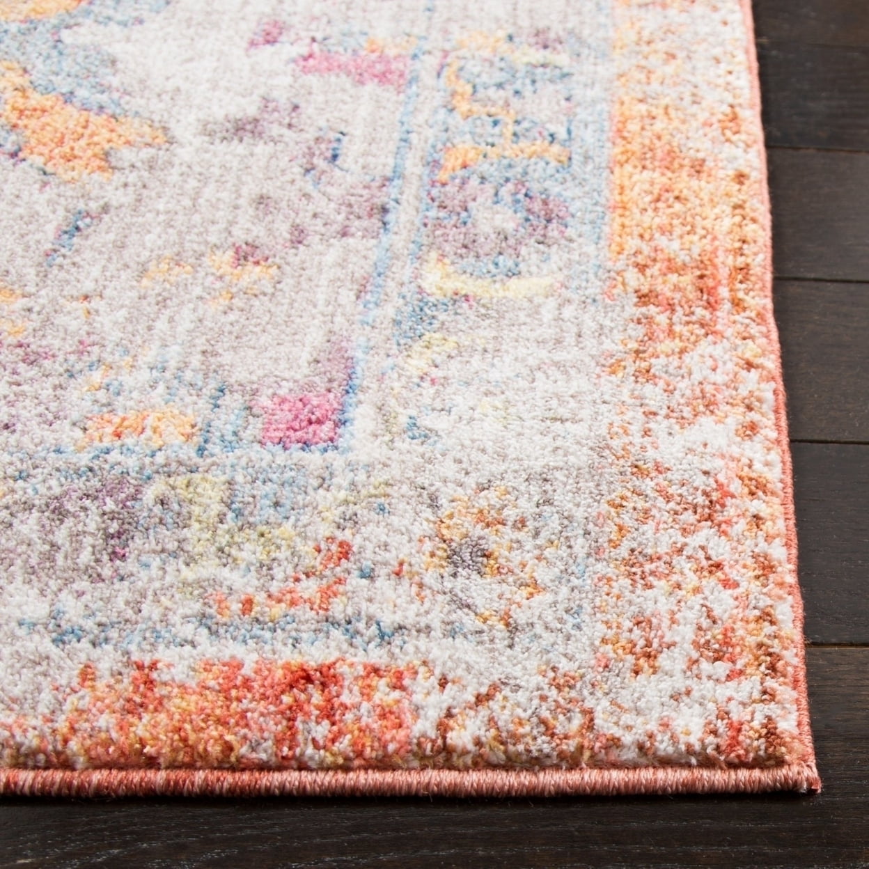SAFAVIEH Bristol Waverly Oriental Polyester Area Rug, Blue/Orange, 7' x 7' Square