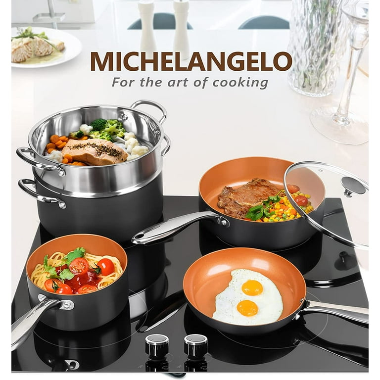  MICHELANGELO Saucepan Set 3 Piece, Copper Sauce Pan
